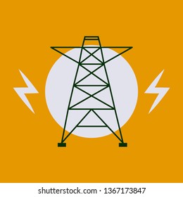 Vector high voltage pylon on white background in isometric perspective. Red and white 3d metal pole voltage, isolated background. Industrial illustration. Power line pylon with safety lock.