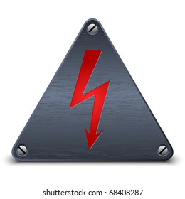 Vector high voltage sign on dark metal plate