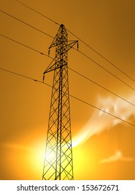 vector high voltage tower in the sunset, eps10 file, gradient mesh and transparency used