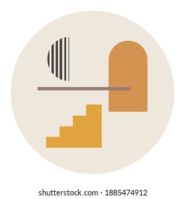 Vector highlight cover with abstract elements and shapes in Boho style. Background for social media stories. Minimalist Mid century modern design