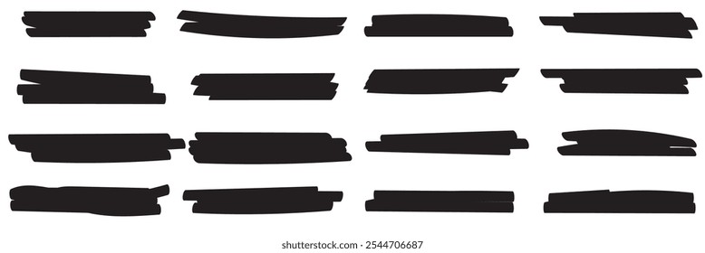 Vector highlighter brush lines. Marker pen highlight underline strokes. 333