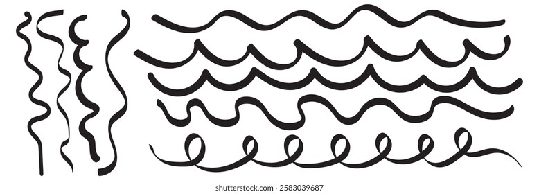 Vector highlighter brush lines. Marker pen highlight underline strokes. Yellow pink black watercolor hand drawn highlight set.