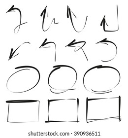 vector highlighter elements, arrows, circle and rectangle frames