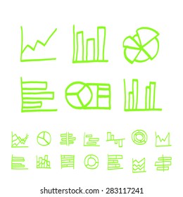 Vector highlighter elements - green marker hand drawn set of chart icons. Infographic Elements Collection in doodle design style for presentation, booklet, website etc. Vector illustration