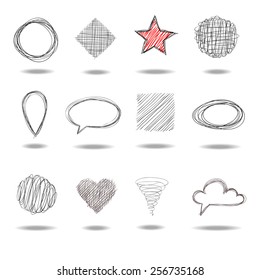 Vector Highlighter Elements. Hand Drawn Doodles. Design Elements, Heart, Cloud, Cirlce. Vector Collection Of Hand Drawn Doodle Style Speech Bubbles. 