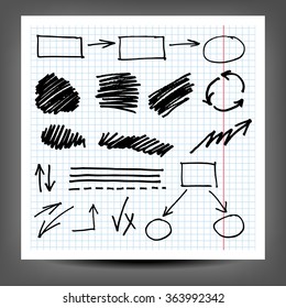 vector highlighter elements, hand drawn circles, frames and arrows. 10 eps