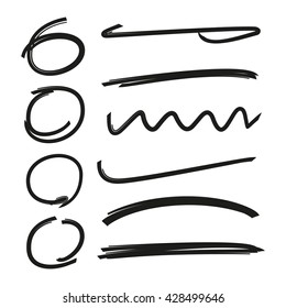 vector highlighter elements, hand lettering underlines lines and circle markers