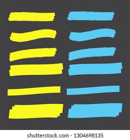 Vector highlighter elements. Yellow marker text selection