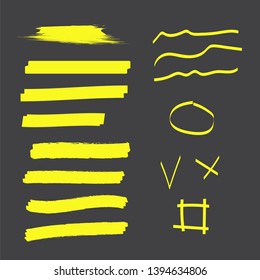 Vector highlighter elements. Yellow marker text selection