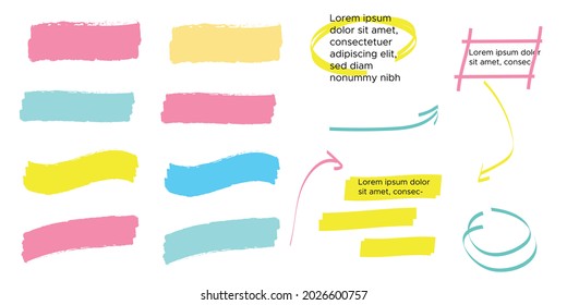 Vector highlighter elements. Yellow marker text selection