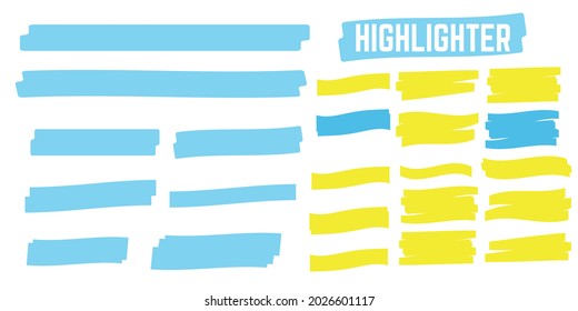 Vector highlighter elements. Yellow marker text selection