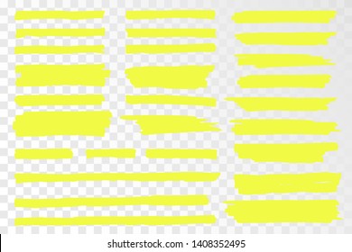 Vector highlighter. Hand drawn yellow highlighter marker stripes. Set highlighter. Vector illustration EPS10