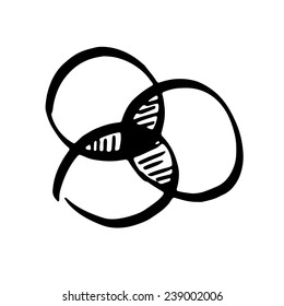 Vector highlighter intersected circles. Sketched diagram