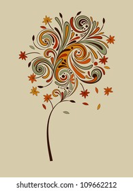 vector highly detailed autumn tree with falling leaves, fully editable eps 8 file
