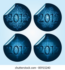 vector highly detailed blue snowflake stickers