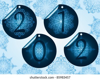 vector highly detailed blue snowflake stickers on winter background