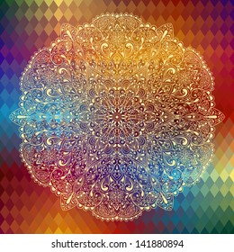 vector highly detailed floral pattern   on geometric background,