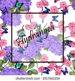 Vector highly detailed illustration of hydrangea and cherry flowers. Can be used as wedding element, design for cosmetics, perfume, beauty care products