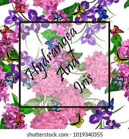 Vector highly detailed illustration of hydrangea and syringa flowers. Can be used as wedding element, design for cosmetics, perfume, beauty care products