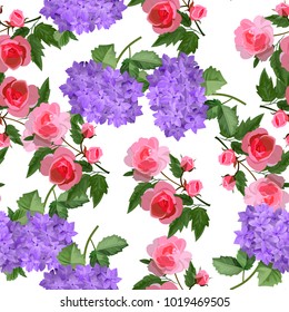 Vector highly detailed illustration of hydrangea and rose flowers. Can be used as wedding element, design for cosmetics, perfume, beauty care products