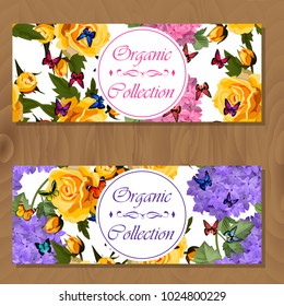 Vector highly detailed illustration of hydrangea and rose flowers. Can be used as wedding element, design for cosmetics, perfume, beauty care products