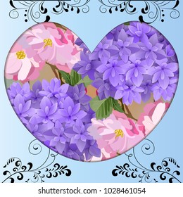 Vector highly detailed illustration of hydrangea and cherry flowers. Great for wedding or valentines cards. Cosmetics element