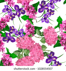 Vector highly detailed illustration of hydrangea and syringa flowers. Can be used as wedding element, design for cosmetics, perfume, beauty care products