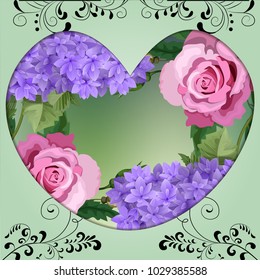 Vector highly detailed illustration of hydrangea and rose flowers. Can be used as wedding element, design for cosmetics, perfume, beauty care products