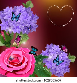 Vector highly detailed illustration of hydrangea and rose flowers. Can be used as wedding element, design for cosmetics, perfume, beauty care products