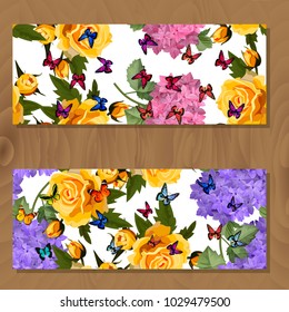 Vector highly detailed illustration of hydrangea and rose flowers. Can be used as wedding element, design for cosmetics, perfume, beauty care products