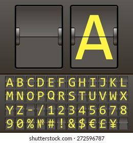 Vector highly detailed mechanical scoreboard English alphabet with numbers