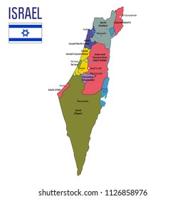 Vector highly detailed political map of Israel with regions and their capitals. All elements are separated in editable layers clearly labeled.EPS 10