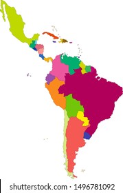 Vector Highly Detailed Political Map Of Latin America And Their Capitals. All Elements Are Separated In Editable Layers Clearly Labeled. EPS 10