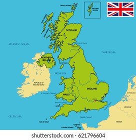 Vector highly detailed political map of The United Kingdom of Great Britan and Northern Ireland with regions and their capitals. All elements are separated in editable layers clearly labeled. EPS 10