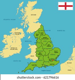 Vector highly detailed political map of England with regions and their capitals. All elements are separated in editable layers clearly labeled. EPS 10