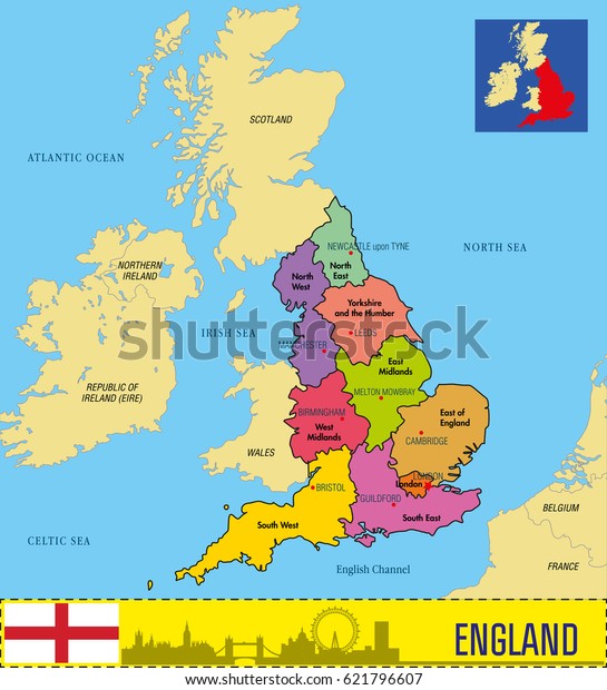 Map Of England 1600 Vector Highly Detailed Political Map England Stock Vector (Royalty Free)  621796607 | Shutterstock