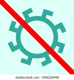 ilustración vectorial altamente estilizada del virus covid-19 tachada con un signo de prohibición en un fondo azul. puede servir como afiche para detener la propagación del virus vacunando a la población.