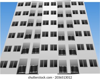 vector high-rise apartment building seen from below