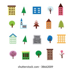 Vector Highrise Building And Tree Set
