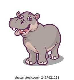 Vector Hight Quality | Cartoon illustration of a hippo animal.