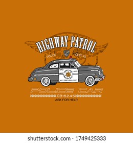 vector of highway patrol, police car kid, cute vector for t shirt, police department 1975, unique vector