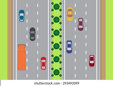 Vector highway traffic view from top