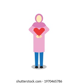 A vector of hijab women hugging heart. Care for yourself all hijab women