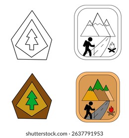 Vector of hiking activity in nature with backpack, trail, and mountain. Ideal for outdoor adventure, trekking, travel, exploration, and healthy lifestyle concepts.