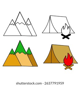 Vector of hiking activity in nature with backpack, trail, and mountain. Ideal for outdoor adventure, trekking, travel, exploration, and healthy lifestyle concepts.