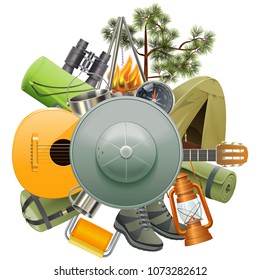 Vector Hiking Adventure Concept isolated on white background