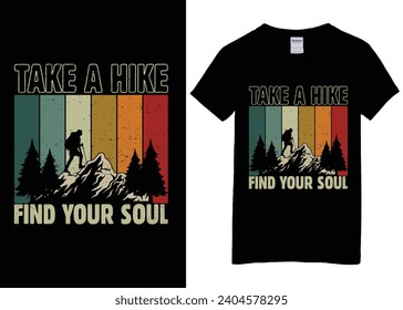 Vector hiking retro vintage landscape, Hiking Adventure T-Shirt Design Free Vector