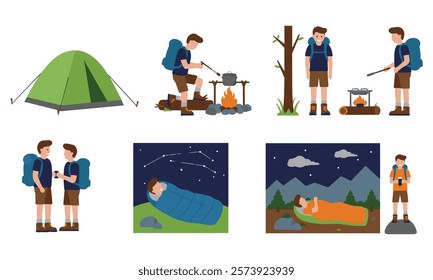 Vector Hiking and Tent Camp Scenes