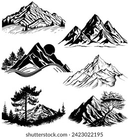 Vector hill vector art, graphics hills icons set. vintage illustration hill clipart, vector hills flat style artwork design