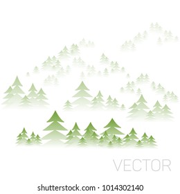 Vector hills, mountains of green pines.